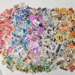Random pick of 50 stamps in red blue green purple or fall colors sample pack off paper stamps Vintage paper art supplies ephemera lot