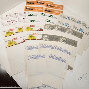 Choice! 10 pages Railroad letterhead note paper stationery pages railway train advertising Vintage paper art supplies ephemera