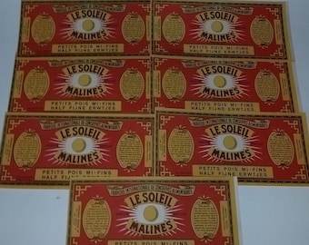 7 Vintage can labels Belgium peas red gold color advertising paper ephemera NOS vintage paper art supplies ephemera lot