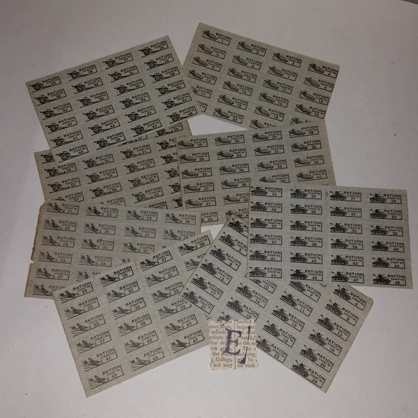 WWII era ration stamps 8 sheets of 24 blue 1940's military paper Home Front vintage paper art supplies ephemera lot