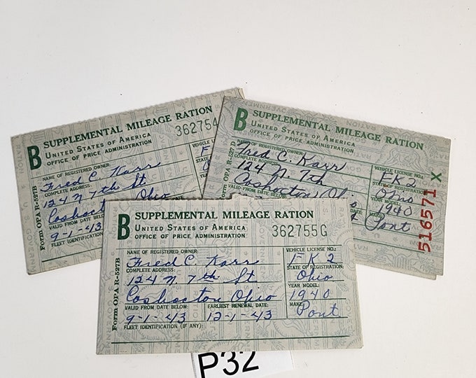 1940s Ration Papers 3 WWII Ration Forms Handwritten Supplemental ...