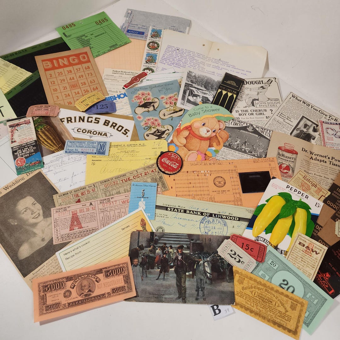 50 Piece Junk Journal Ephemera Pack Sample Pack Checks Receipts Cards ...