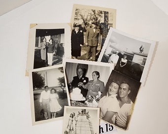 7 family photos couples men women snapshot images black and white sepia tone photograph vintage paper art supplies ephemera lot h15