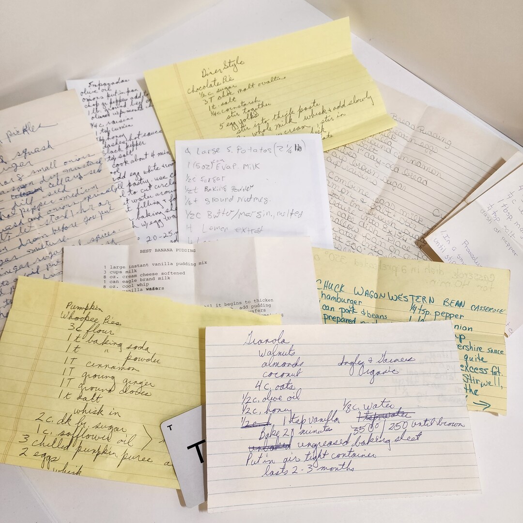 Notes Style Recipe 10 Vintage Recipe Pages Handwritten Recipes Notes Vintage Paper Art ...