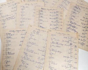 7) 1950s handwritten ledger pages accounts ledger sheets Vintage paper art supplies ephemera lot junk journal papers ephemera P