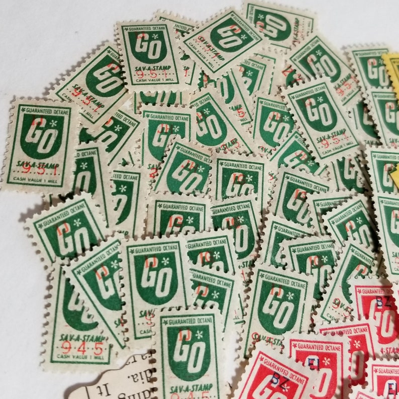 50 GO savings trading stamps singles choice of red or green Vintage paper art supplies ephemera lot
