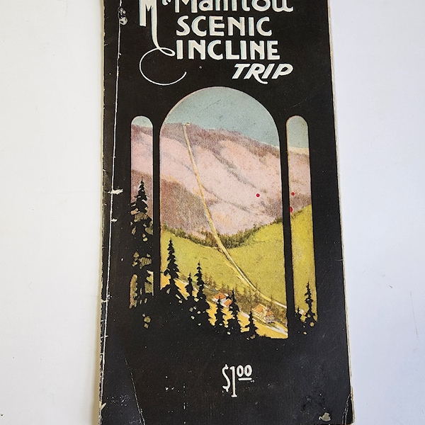 Antique travel brochure Mt Manitou Pikes Peak Colorado pamphlet 1920s black and white scenic photos Vintage paper art supplies ephemera lot