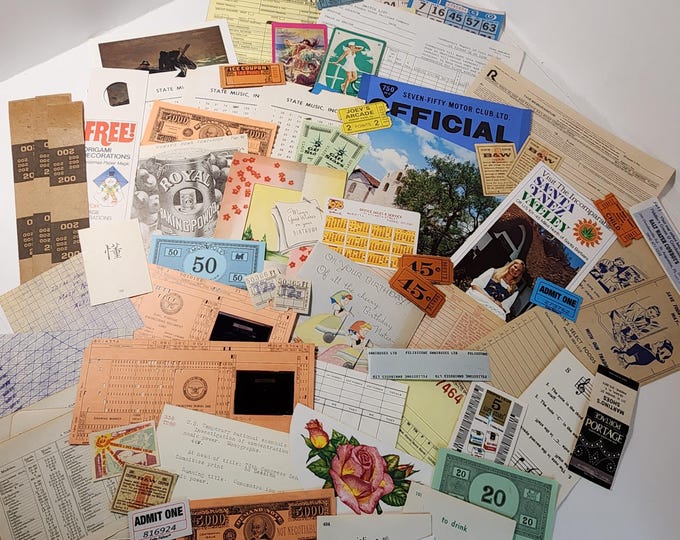 50 Piece Junk Journal Ephemera Pack Sample Pack Checks Receipts Cards ...