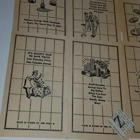 20 Illustrated Grid Pages From Savings Trading Stamp Book Black