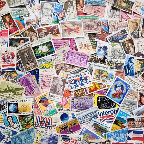 Grab Bag lot! 50 US commemorative postage stamps used cancelled vintage paper art supplies ephemera lot