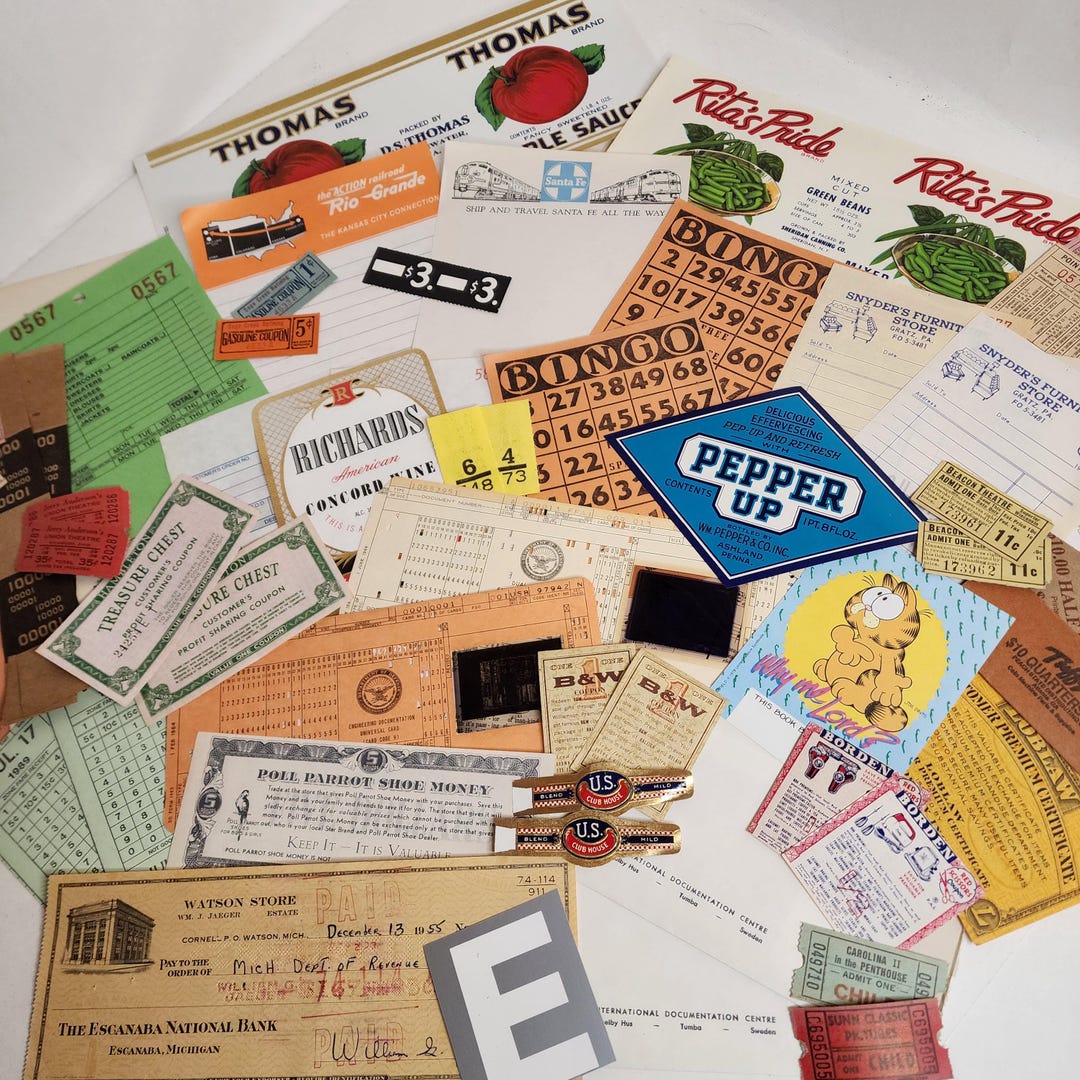 50 Piece Junk Journal Ephemera Pack Sample Pack Checks Receipts Cards ...