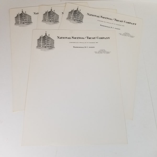 Vintage Letterhead stationery 4 sheets National Savings & Trust pages Vintage paper art supplies advertising ephemera lot junk journal