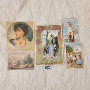 5 Victorian cards with children boys girls Victorian women antique cards vintage paper art supplies antique ephemera lot D22