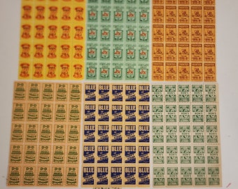 150 saving stamps 6 sheets of 25 trading stamp sample pack S & H green Blue thrift Frontier Double D Rons Top Value vintage paper ephemera E
