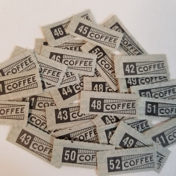 30 coffee ration stamps WWII home front ration coupons blue gray Vintage paper art supplies ephemera lot collage junk journal