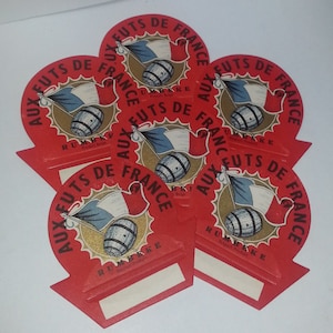 6 French wine bottle labels top cap tag old red advertising lot NOS vintage paper art supplies ephemera lot