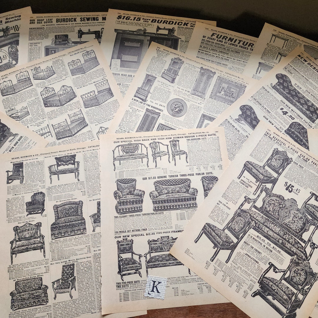 19 Sears Catalog Book Pages 1902 Furniture Beds Dressers Sewing