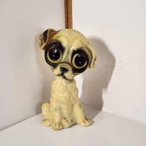 * vintage dog ornament ❀  blue eye ワンちゃん VINTAGE Dog Figure Ceramic Brown Big Eyes Long Neck Tall