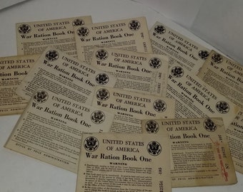 2 WWII era ration book One covers without stamps Vintage military ephemera paper art supplies 1940's