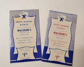 2 unused Walsdorfs savings stamp saver books Dept store profit sharing booklet trading stamp book Vintage paper art supplies ephemera lot