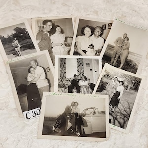8 family photos 1940s couples men women snapshot images black and white sepia tone photograph vintage paper art ephemera lot C30