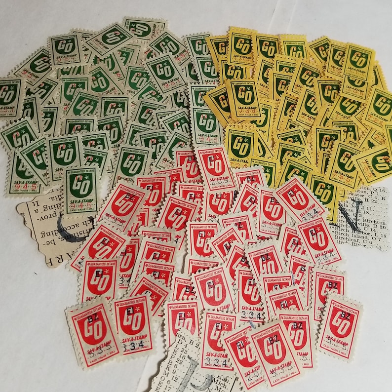 50 GO savings trading stamps singles choice of red or green Vintage paper art supplies ephemera lot
