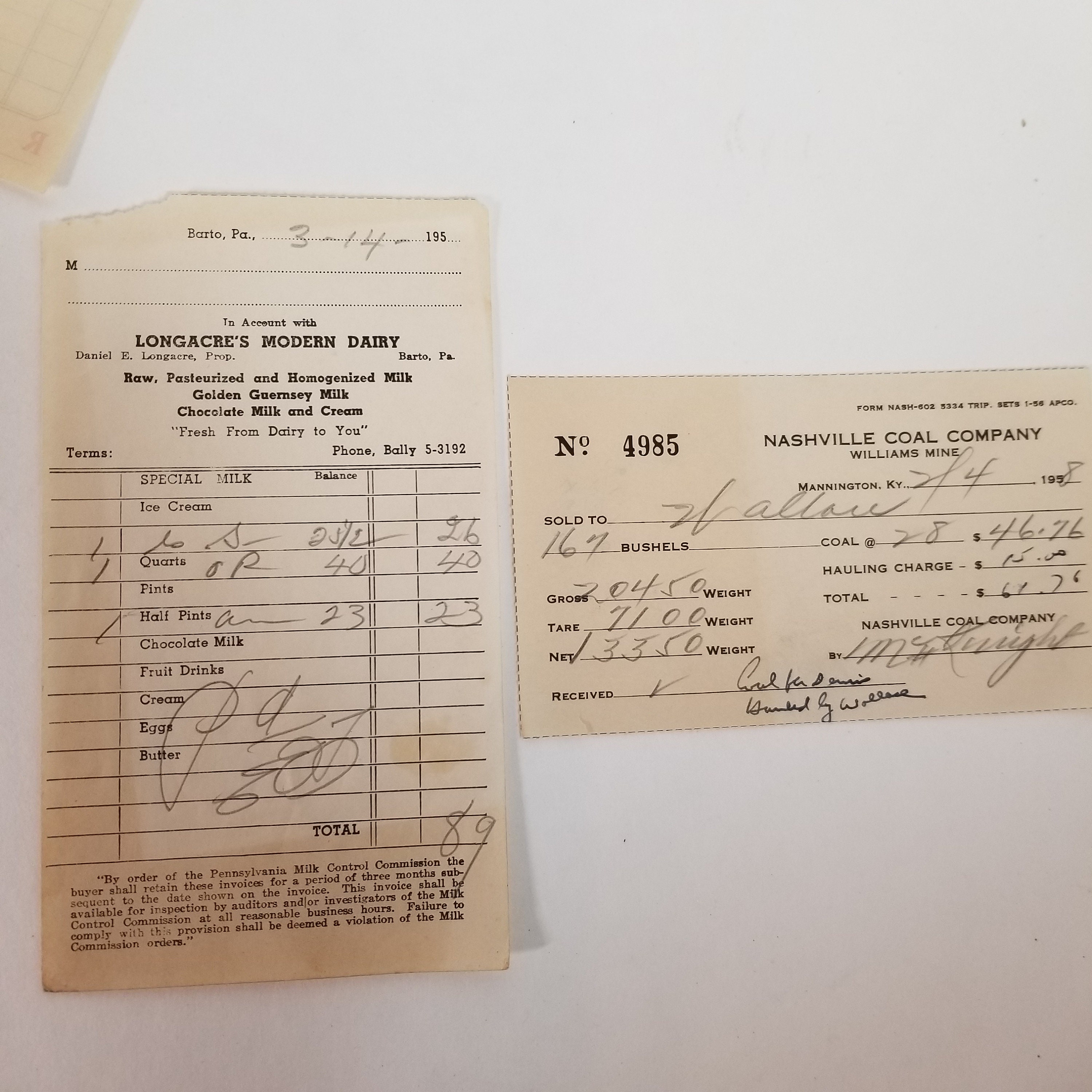 10 handwritten typed receipts dates numbers 1950s vintage etsy