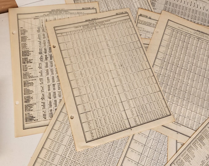 7 Pages of Number Charts Tariff Rate Calculations Number Sheets Sepia