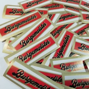 100 red labels unused red gold neck labels Burgemeister bottles advertising ephemera vintage paper art supplies