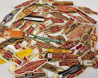 47 different cigar bands embossed labels lot of 50 old cigar labels Vintage paper art supplies ephemera lot collage junk journal T