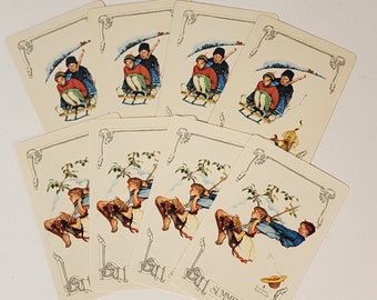 8 Norman Rockwell playing cards children Winter and Summer illustrations swap card Vintage paper art supplies ephemera lot
