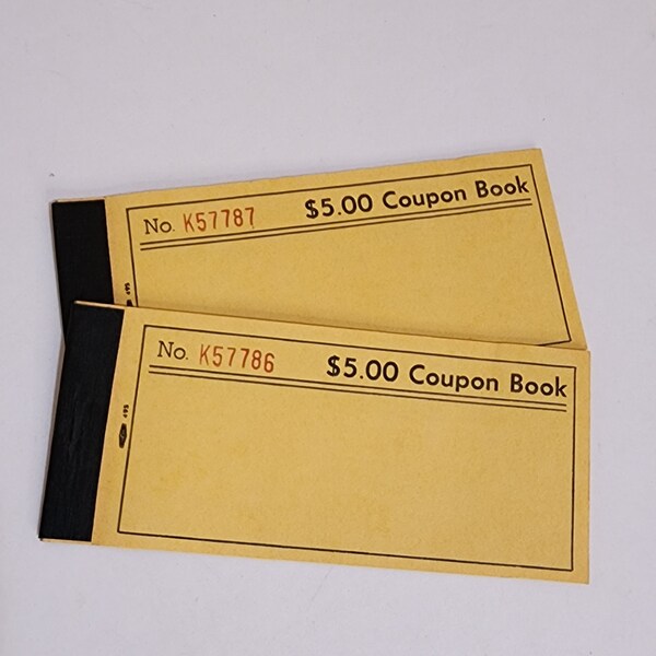 2 blank taxicab coupon books taxi cab Co coupons tickets blue pink golden yellow vintage paper art supplies ephemera lot junk journal