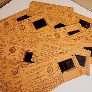 8 computer data cards  orange salmon color computer punch card microfiche aperture card vintage paper art supplies ephemera lot