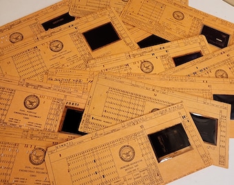 8 computer data cards  orange salmon color computer punch card microfiche aperture card vintage paper art supplies ephemera lot