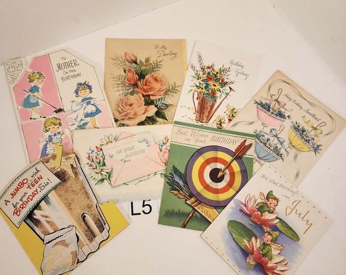 8 Vintage Birthday Cards 1950's 60's Signed Greeting Cards Unused ...