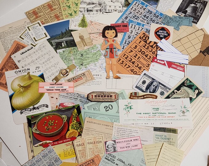 50 Piece Junk Journal Ephemera Pack Sample Pack Checks Receipts Cards ...