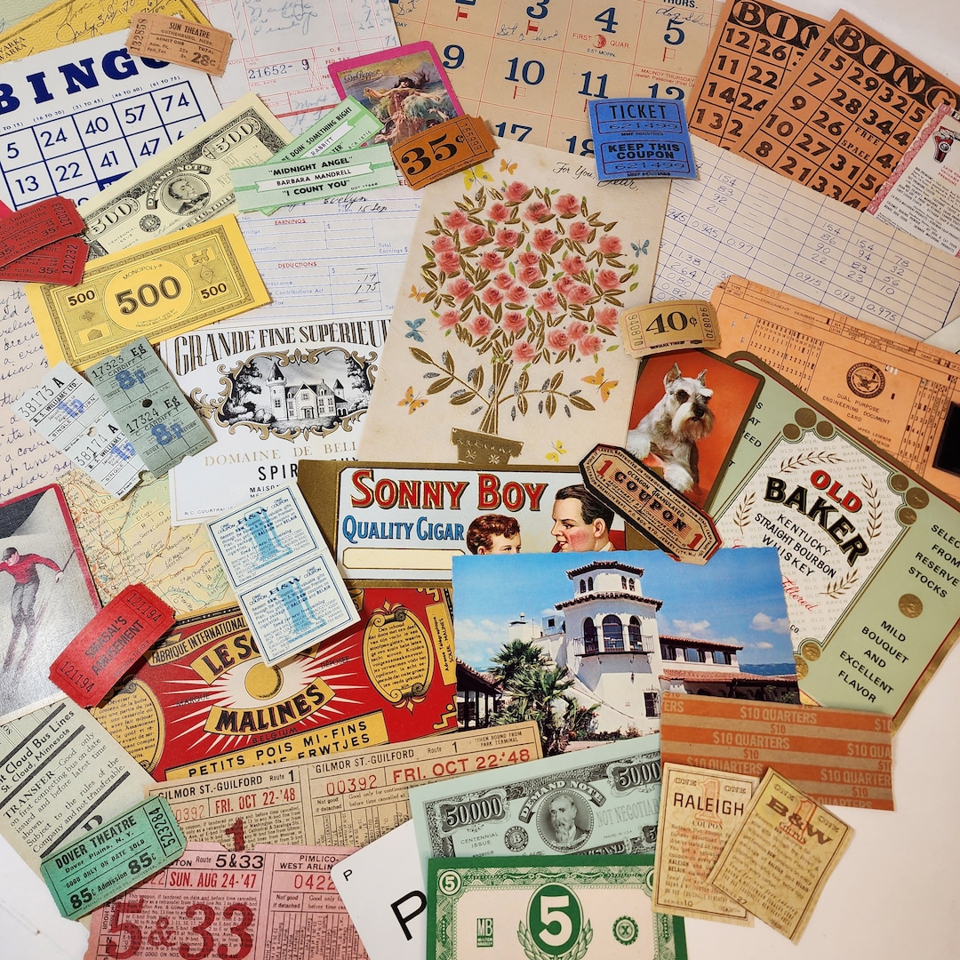 50 Piece Junk Journal Ephemera Pack Sample Pack Checks Receipts Cards ...