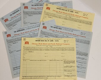 1960s railroad forms Bill of Lading shipping order set vintage Chicago Rock Island Pacific Railroad papers Vintage paper art supplies lot