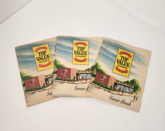 3 Top Value savings trading stamps saver books 1960's unused color illustration Vintage paper art supplies ephemera