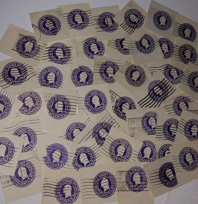 50 purple imprinted embossed 3 cent postage stamps used Etsy
