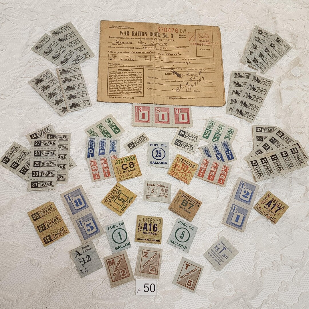 1940s Ration Stamp Sample Pack Ration Book and 26 Different WWII Stamps ...