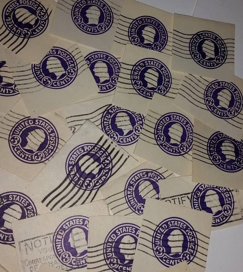 50 purple imprinted embossed 3 cent postage stamps used Etsy