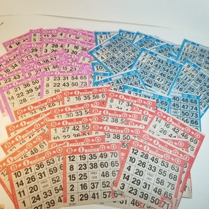 CHOICE! paper Bingo cards Red Purple Blue number sheets vintage game card 1980s vintage paper art supplies ephemera lot collage junk journal