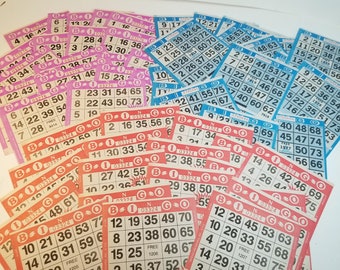 CHOICE! paper Bingo cards Red Purple Blue number sheets vintage game card 1980s vintage paper art supplies ephemera lot collage junk journal