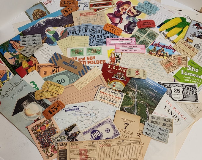 50 Piece Junk Journal Ephemera Pack Sample Pack Checks Receipts Cards ...
