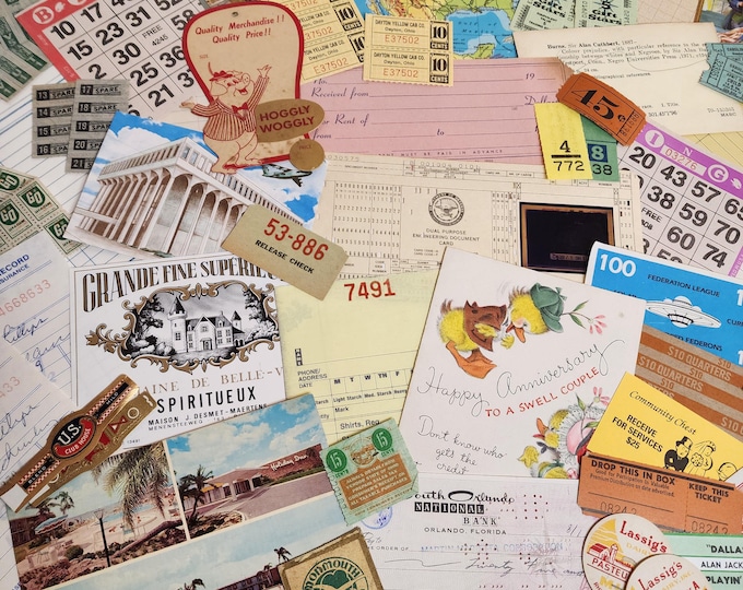 50 Piece Junk Journal Ephemera Pack Sample Pack Checks Receipts Cards ...