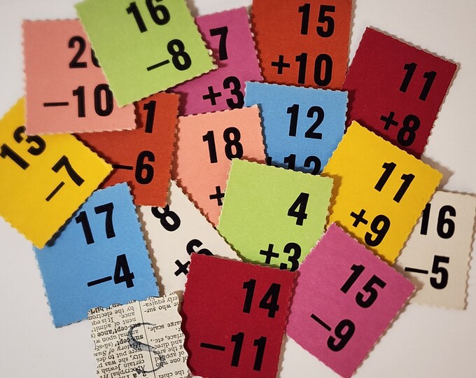 16 Small Math Flash Cards Addition Subtraction Game Cards Red Pink Blue ...
