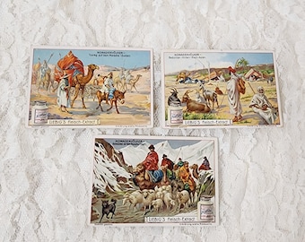 3 Victorian trade cards antique Liebig advertising card set signed Artisans scenes German vintage paper art supplies antique ephemera lot