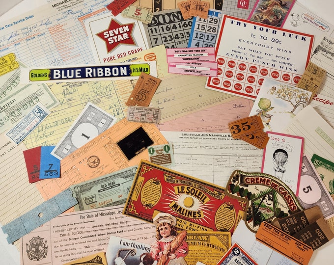 50 Piece Junk Journal Ephemera Pack Sample Pack Checks Receipts Cards ...