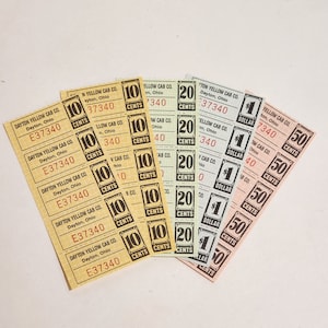 25 Yellow Cab Taxi coupons 4 colors yellow blue green pink 5 strips of 5 vintage paper art supplies ephemera lot collage junk journal